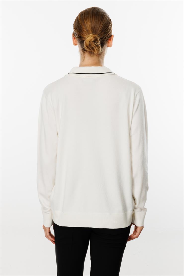 Gömlek Yaka Triko Bluz-EKRU