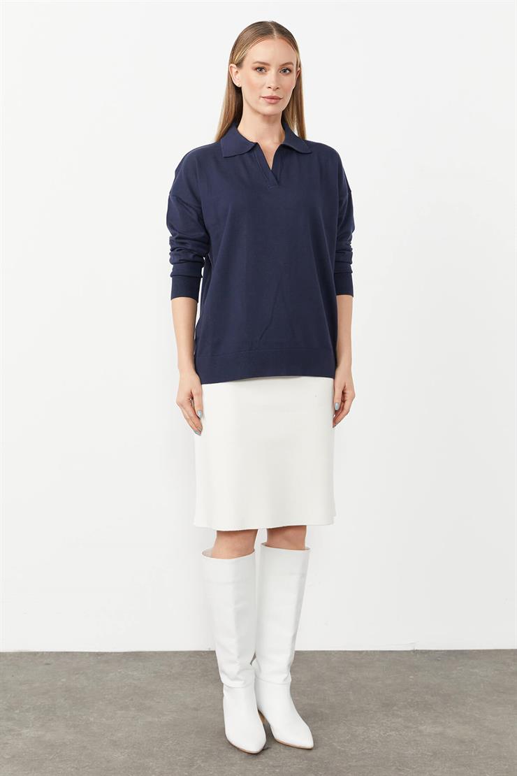 Gömlek Yaka Triko Bluz-LACİVERT