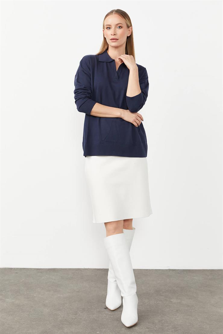 Gömlek Yaka Triko Bluz-LACİVERT