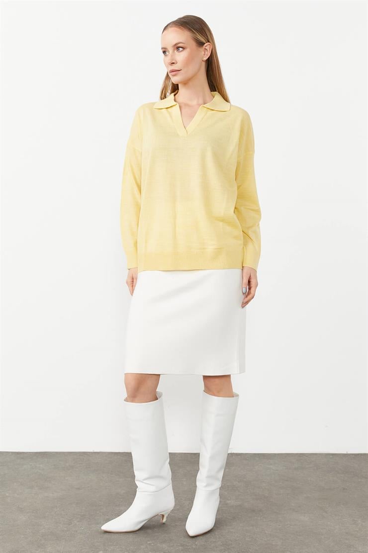Gömlek Yaka Triko Bluz-SARI