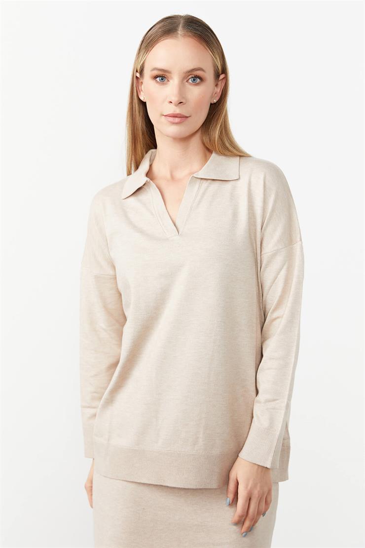 Gömlek Yaka Triko Bluz-Taş