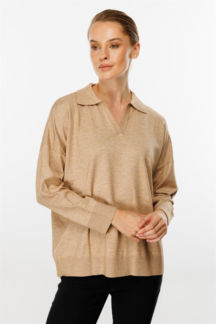 Gömlek Yaka Triko Bluz-Taş