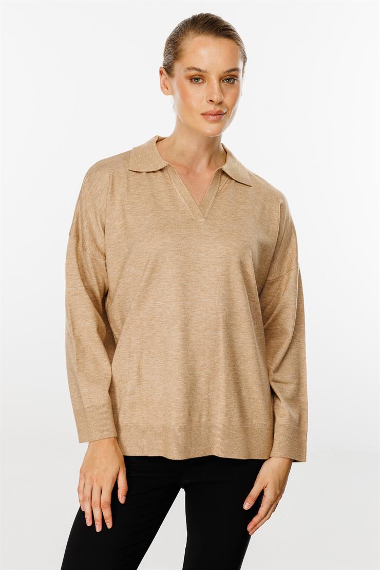 Gömlek Yaka Triko Bluz-Taş