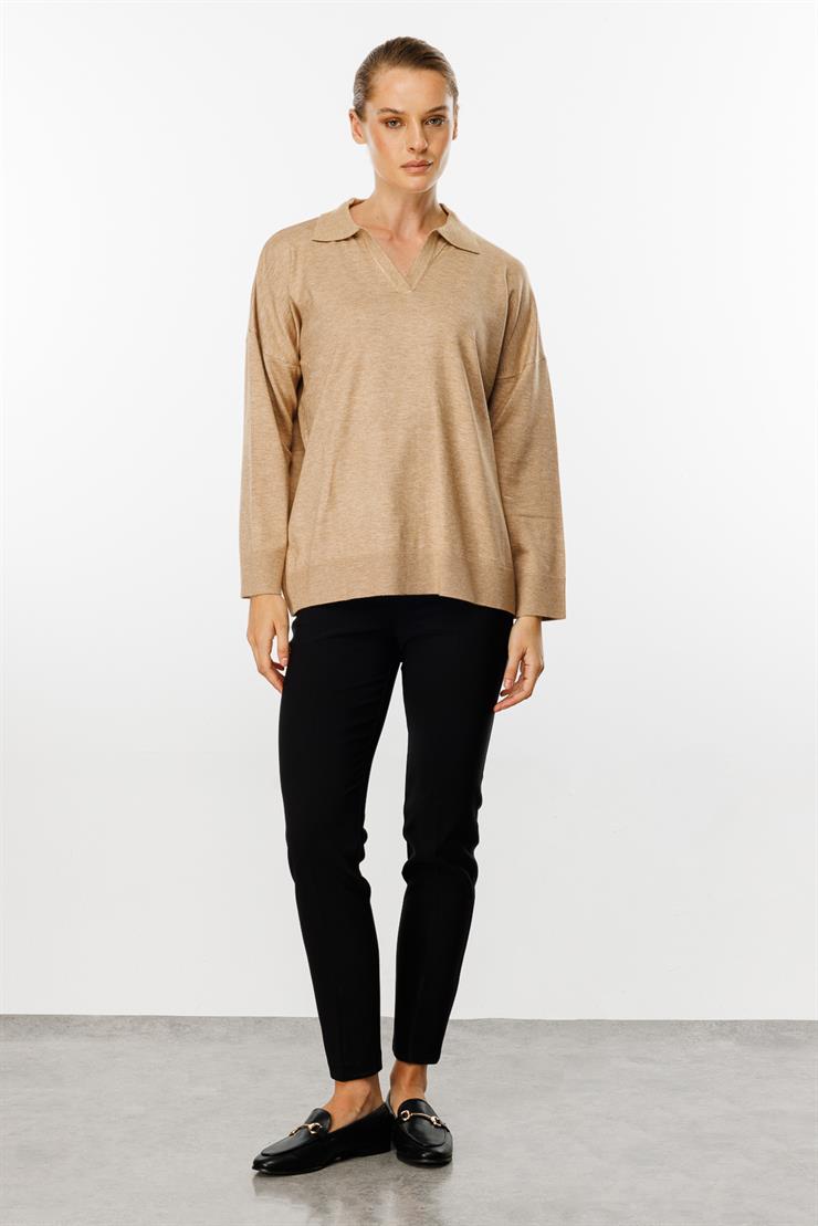 Gömlek Yaka Triko Bluz-Taş