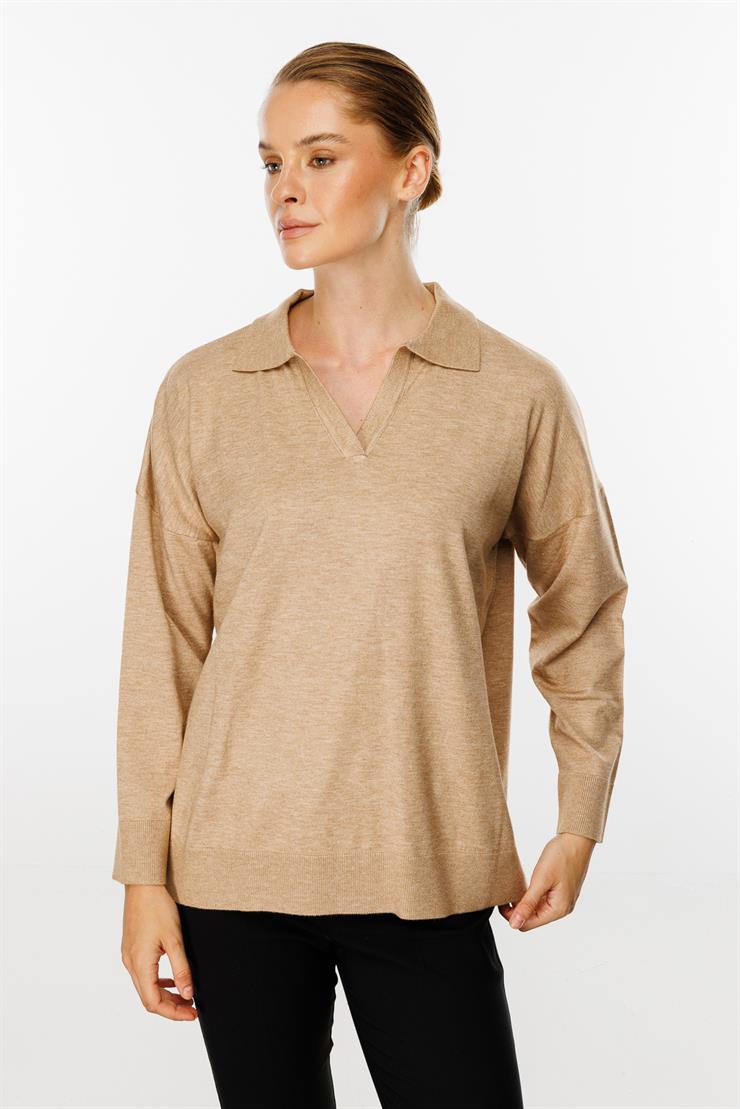 Gömlek Yaka Triko Bluz-Taş