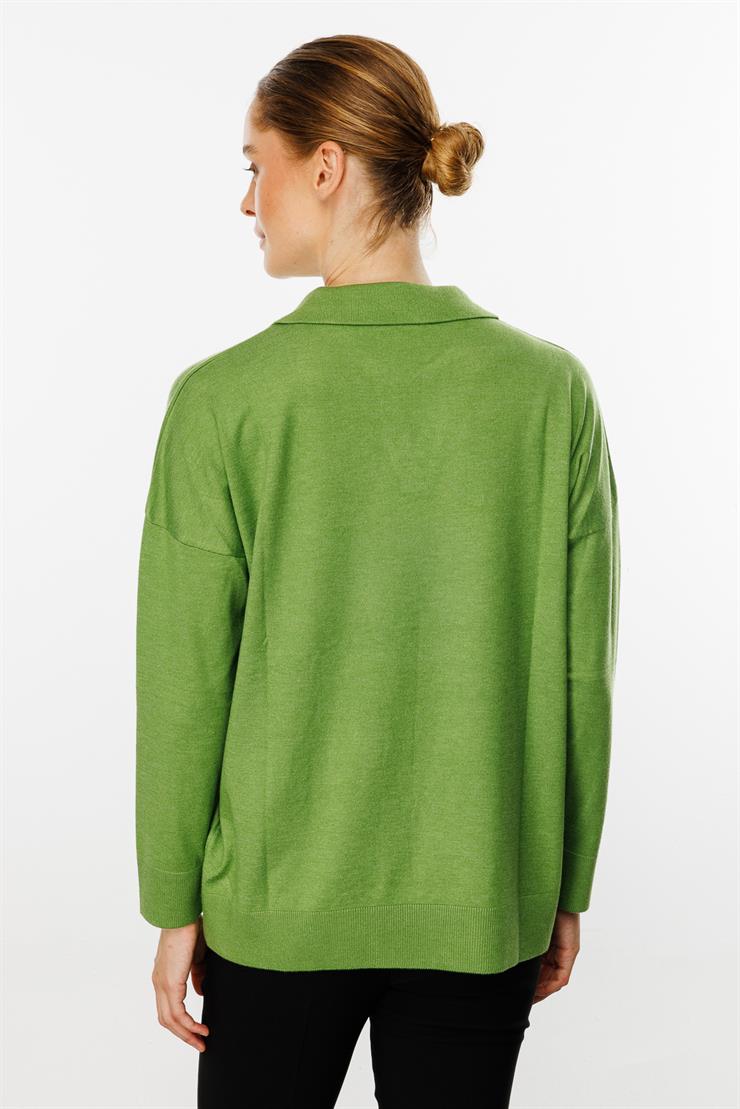 Gömlek Yaka Triko Bluz-Yesil