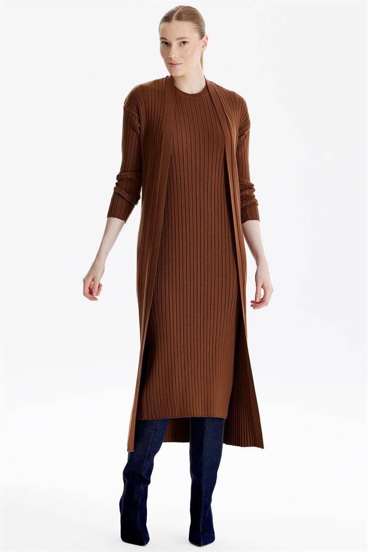 HIRKA KOMBİNLİ TRİKO ELBİSE KAHVE