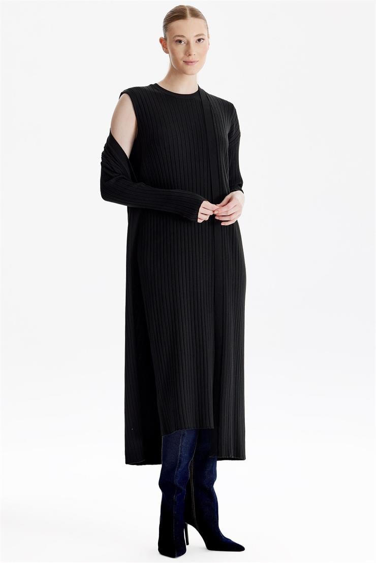 HIRKA KOMBİNLİ TRİKO ELBİSE SİYAH