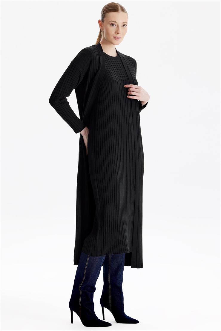 HIRKA KOMBİNLİ TRİKO ELBİSE SİYAH