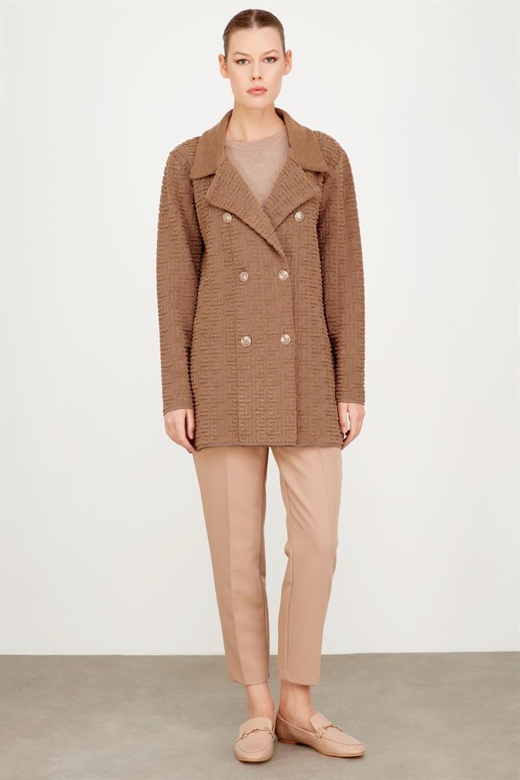 Havlu Örgülü Kruvaze Rayon Triko Hırka CAMEL