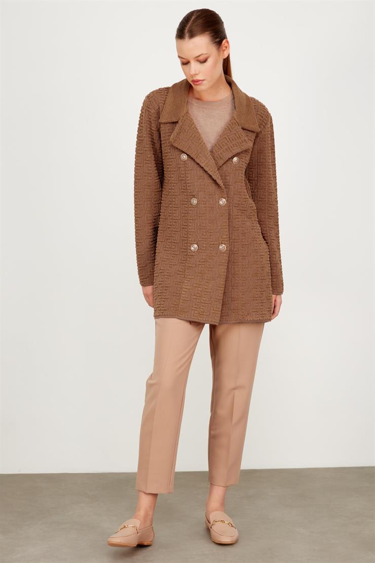 Havlu Örgülü Kruvaze Rayon Triko Hırka CAMEL