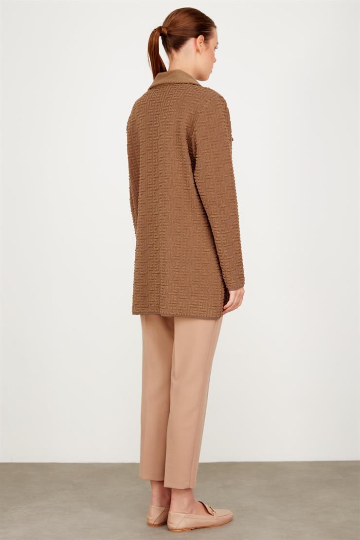 Havlu Örgülü Kruvaze Rayon Triko Hırka CAMEL