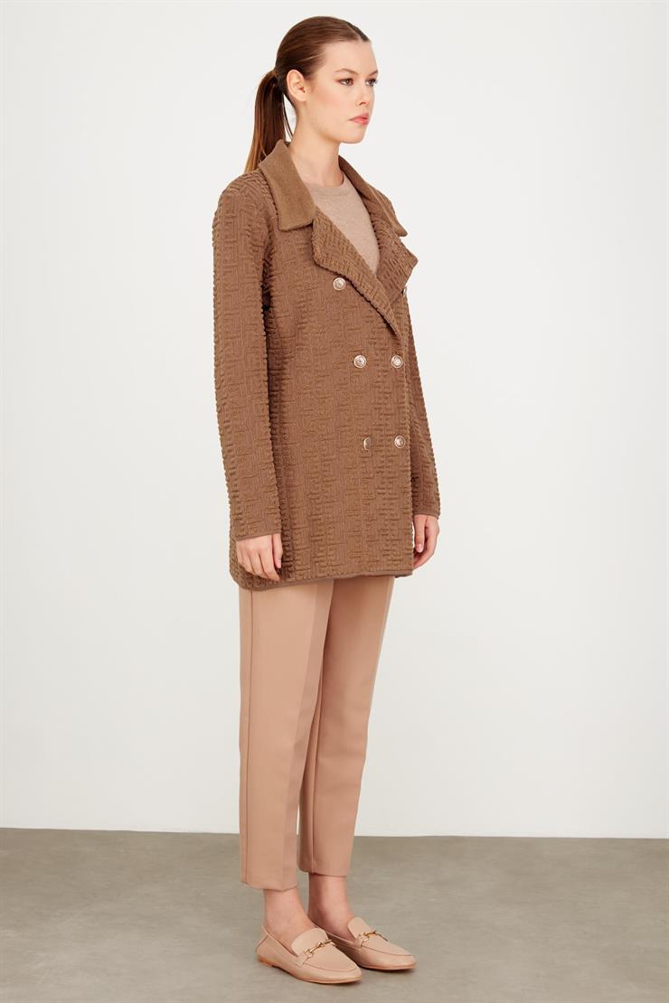 Havlu Örgülü Kruvaze Rayon Triko Hırka CAMEL