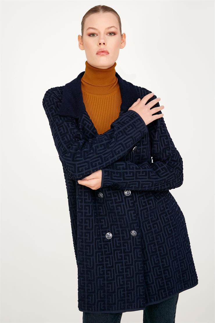 Havlu Örgülü Kruvaze Rayon Triko Hırka LACİVERT