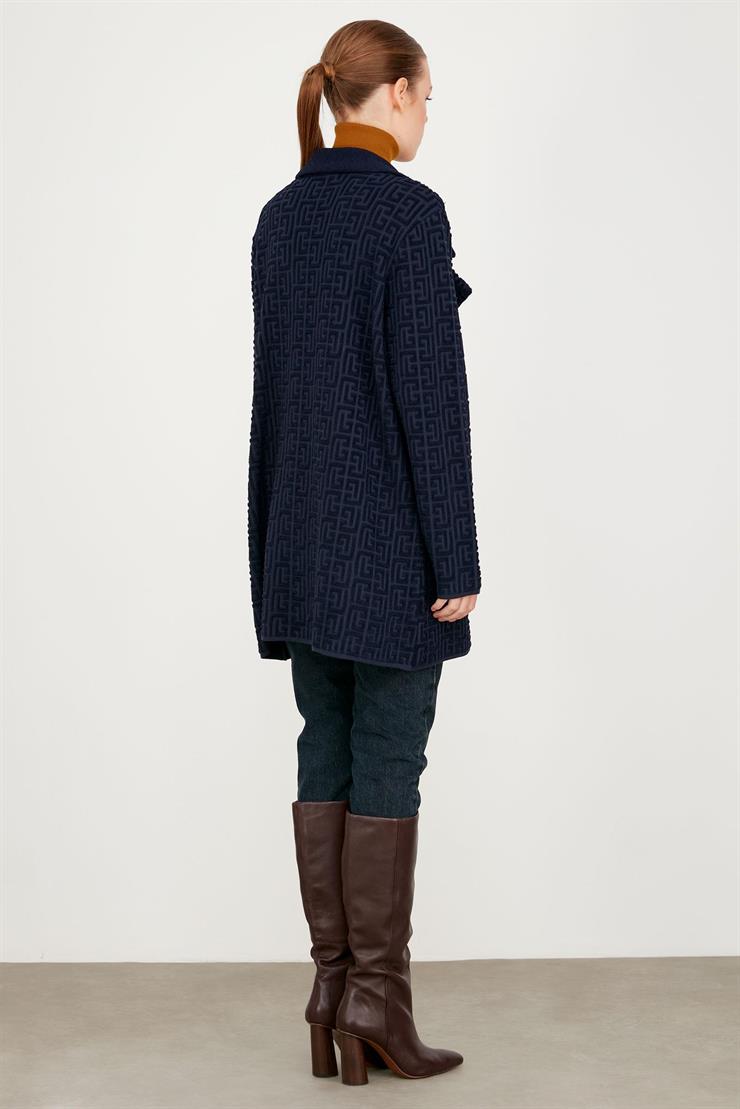 Havlu Örgülü Kruvaze Rayon Triko Hırka LACİVERT