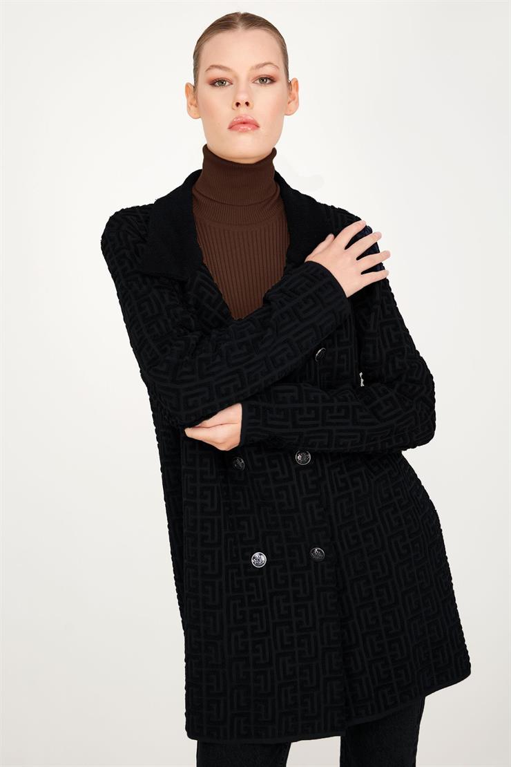 Havlu Örgülü Kruvaze Rayon Triko Hırka SİYAH