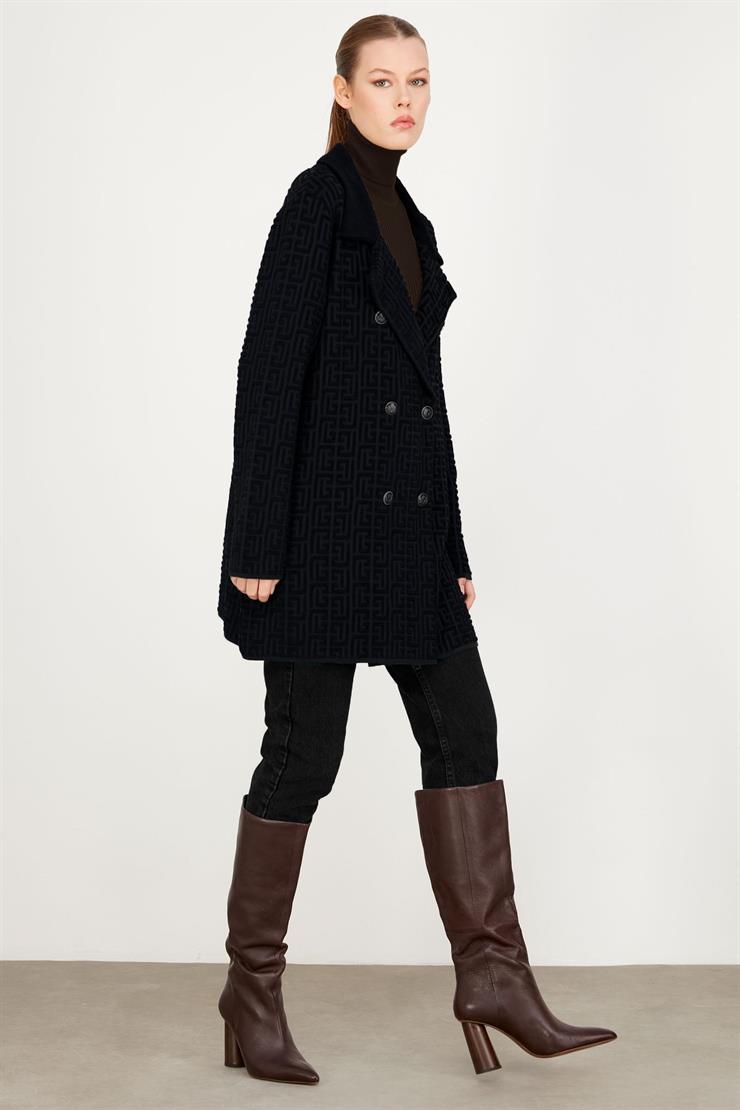 Havlu Örgülü Kruvaze Rayon Triko Hırka SİYAH