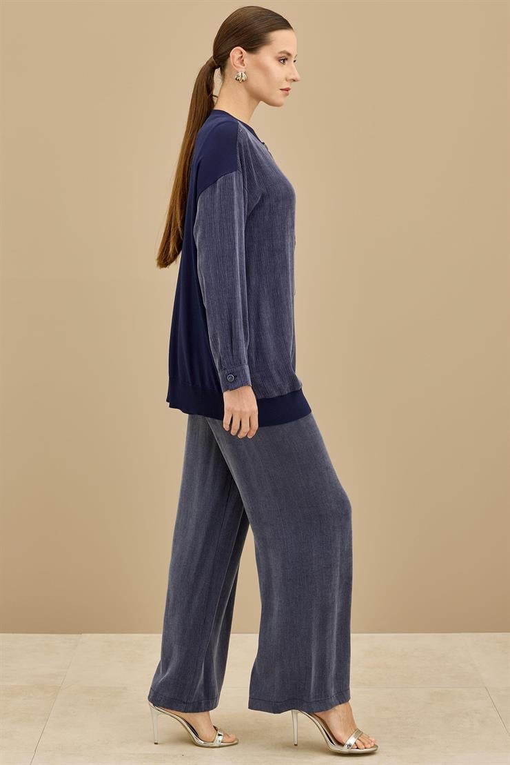 İçi Kolsuz Bluzlu 3lü Pantolonlu Takım LACİVERT