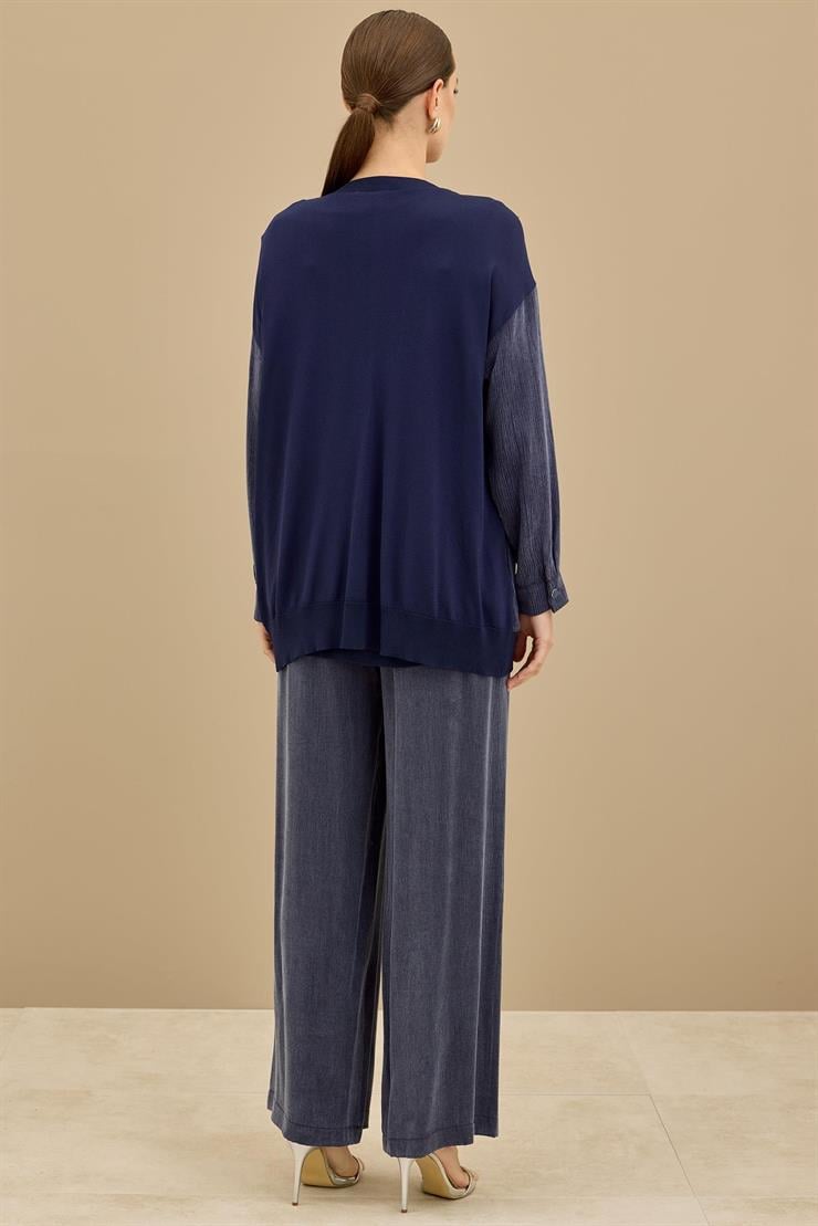 İçi Kolsuz Bluzlu 3lü Pantolonlu Takım LACİVERT