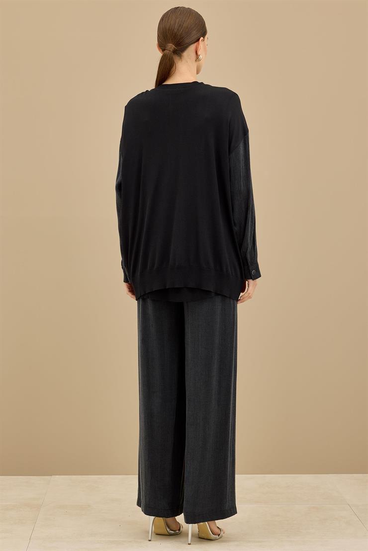 İçi Kolsuz Bluzlu 3lü Pantolonlu Takım SİYAH