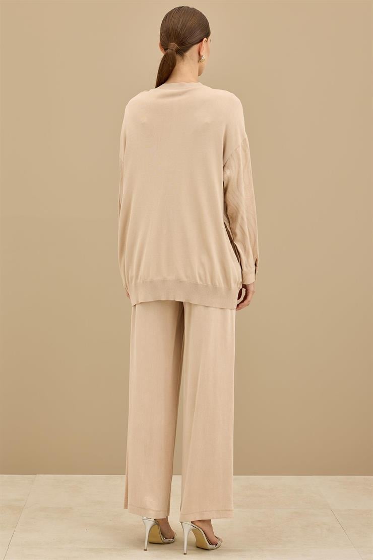 İçi Kolsuz Bluzlu Pantolonlu 3lü Set BEJ