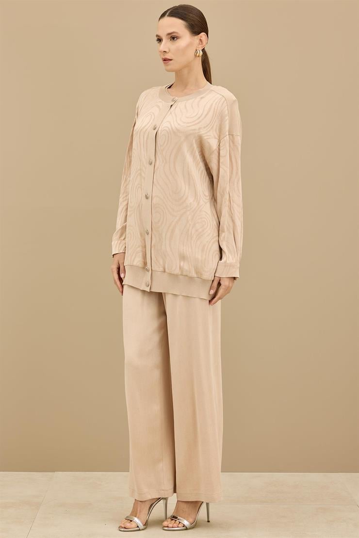 İçi Kolsuz Bluzlu Pantolonlu 3lü Set BEJ
