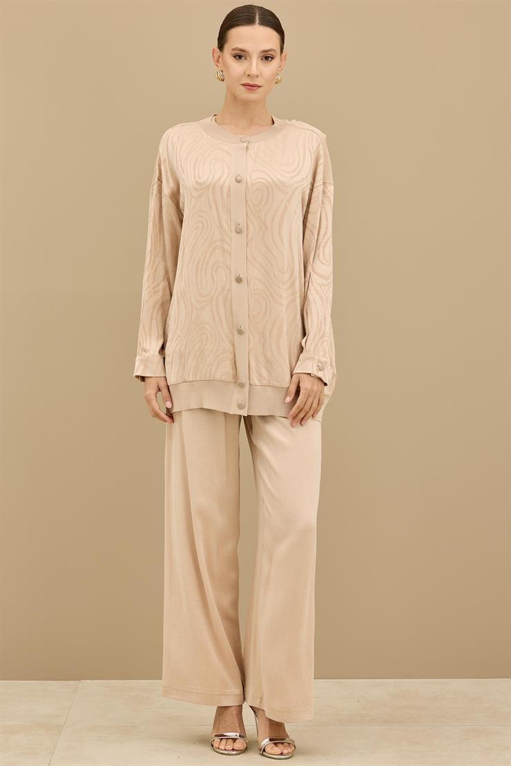 İçi Kolsuz Bluzlu Pantolonlu 3lü Set BEJ