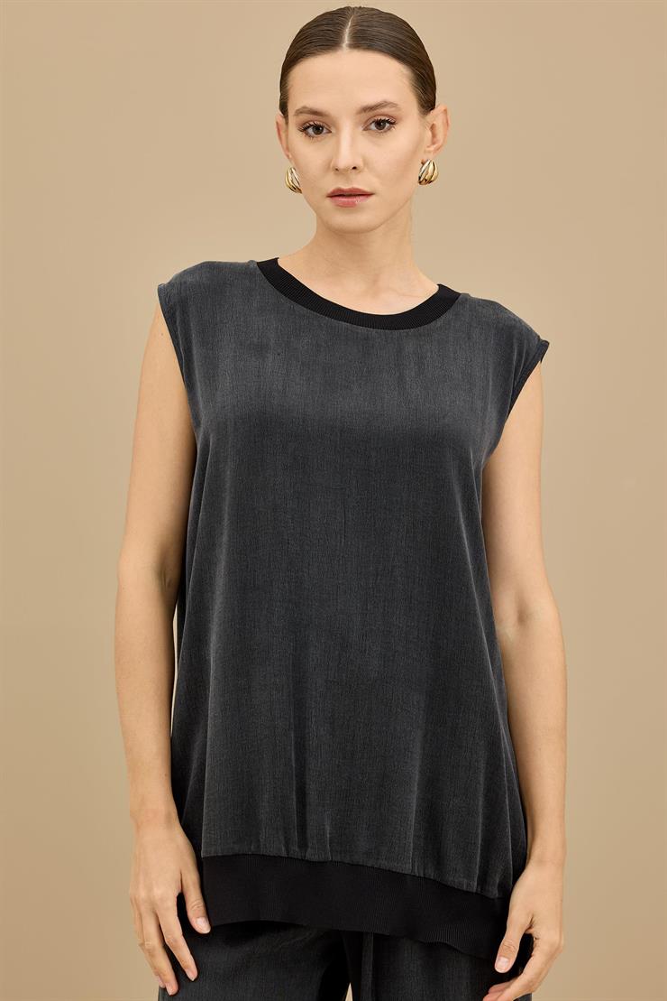İçi Kolsuz Bluzlu Pantolonlu 3lü Set SİYAH