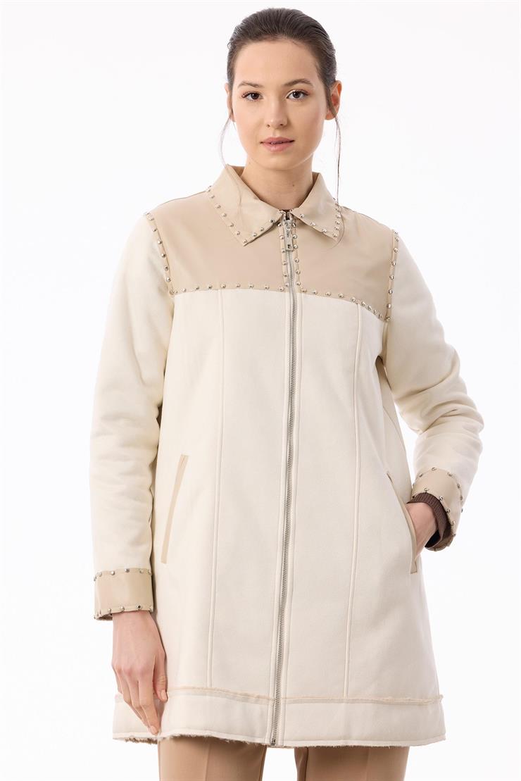 İçi Kürklü Zımba Detaylı Kaban BEJ