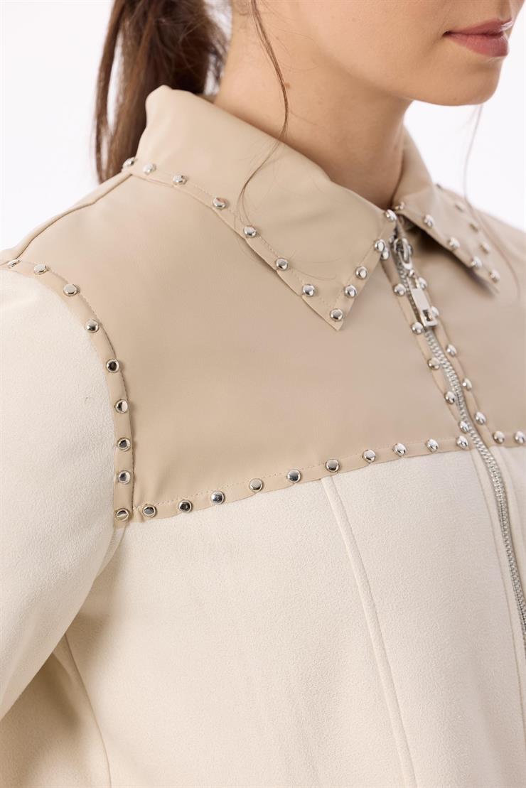 İçi Kürklü Zımba Detaylı Kaban BEJ