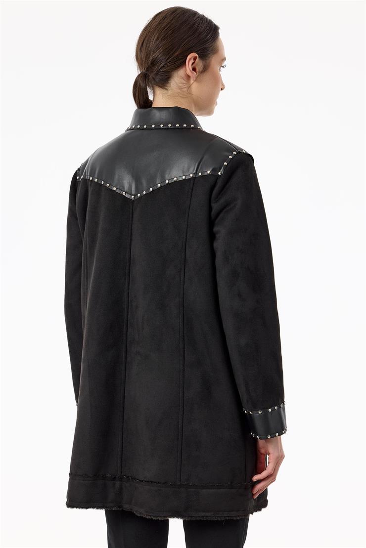 İçi Kürklü Zımba Detaylı Kaban SİYAH