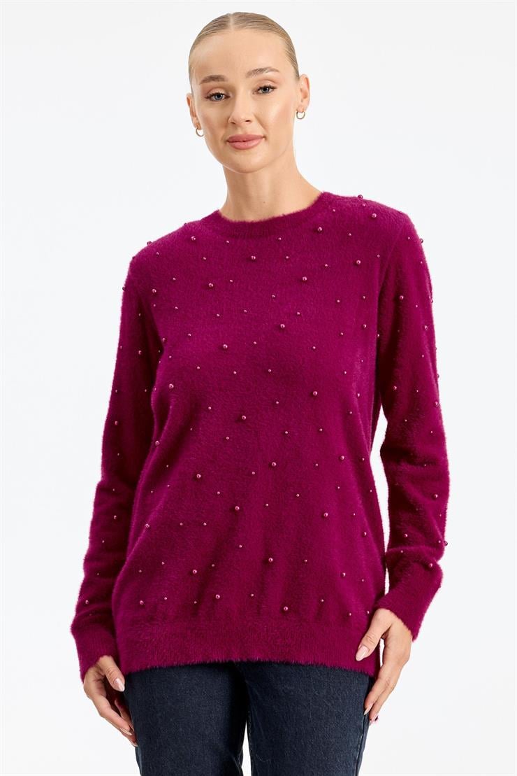 İnci Detaylı Triko Tunik FUŞYA