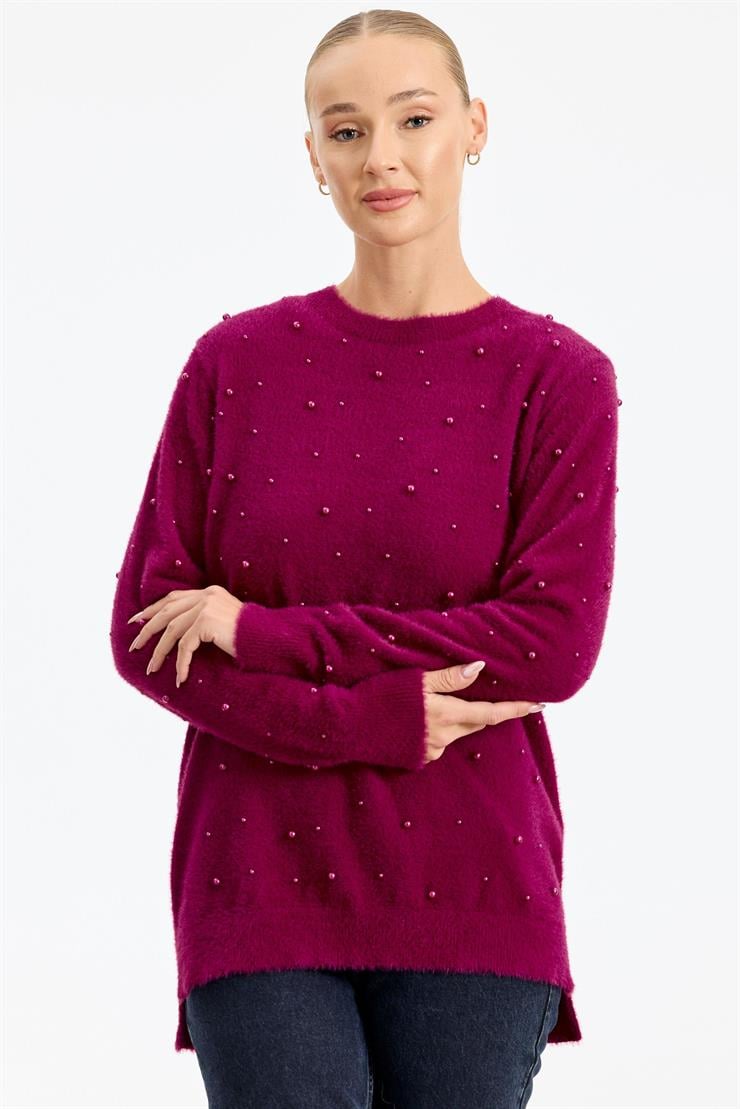 İnci Detaylı Triko Tunik FUŞYA