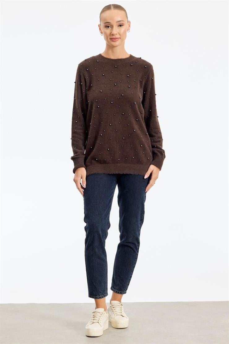 İnci Detaylı Triko Tunik KAHVE