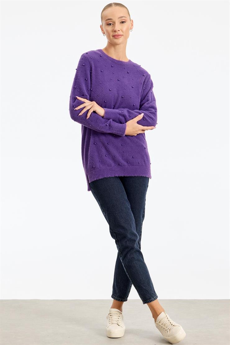 İnci Detaylı Triko Tunik MOR