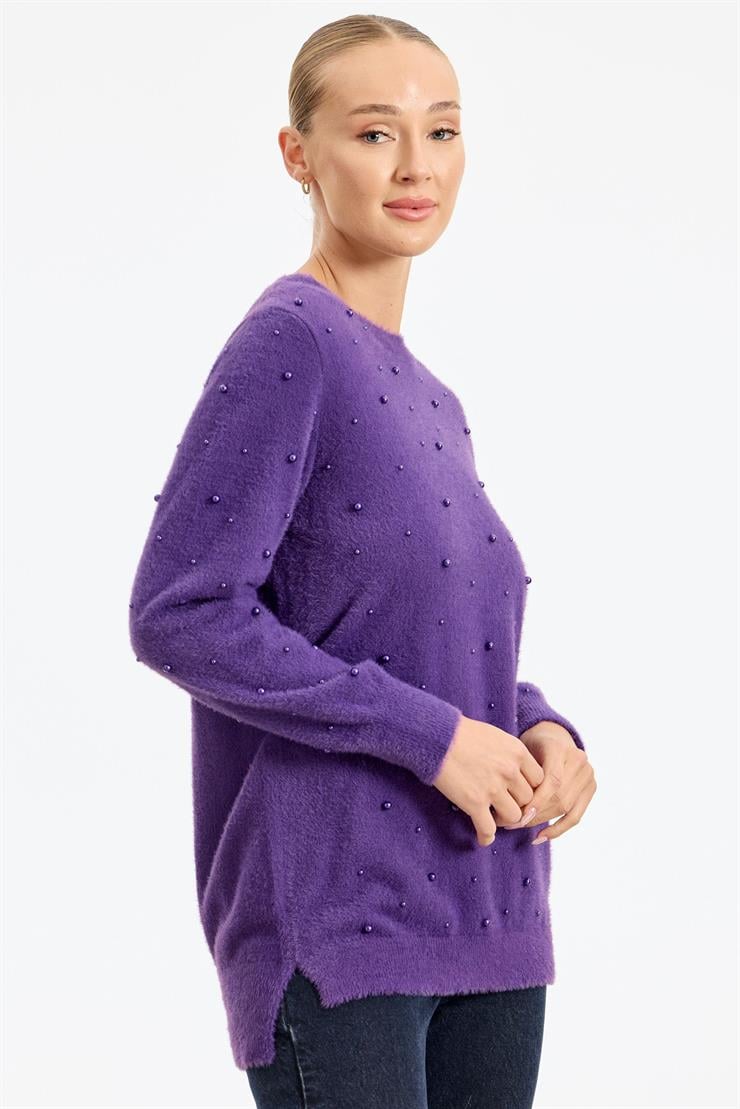 İnci Detaylı Triko Tunik MOR