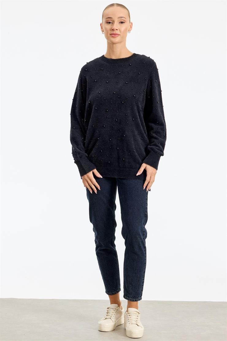 İnci Detaylı Triko Tunik SİYAH