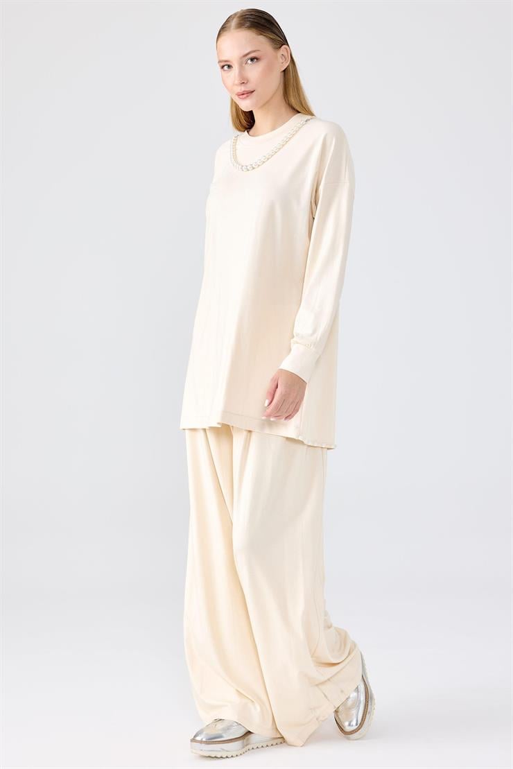 İnci Detaylı Tunik Pantolon Takım BEJ