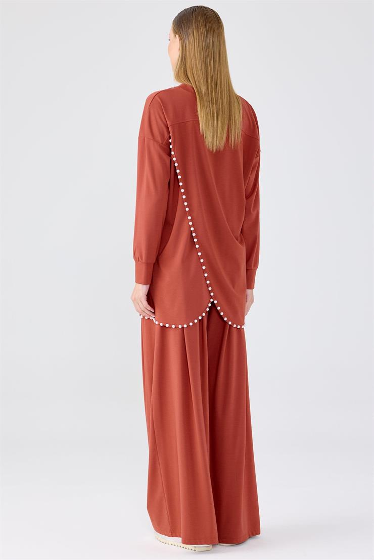 İnci Detaylı Tunik Pantolon Takım KİREMİT