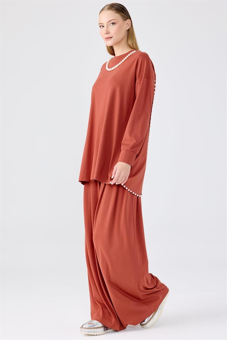 İnci Detaylı Tunik Pantolon Takım KİREMİT