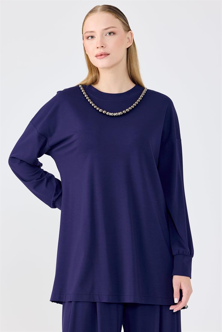 İnci Detaylı Tunik Pantolon Takım LACİVERT