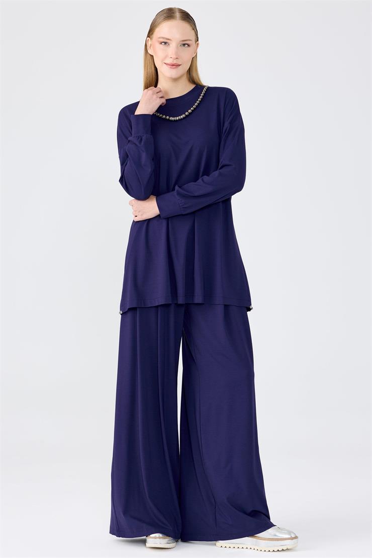 İnci Detaylı Tunik Pantolon Takım LACİVERT