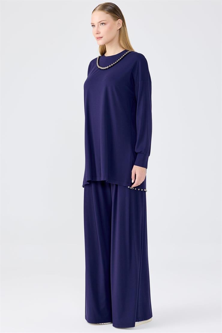 İnci Detaylı Tunik Pantolon Takım LACİVERT