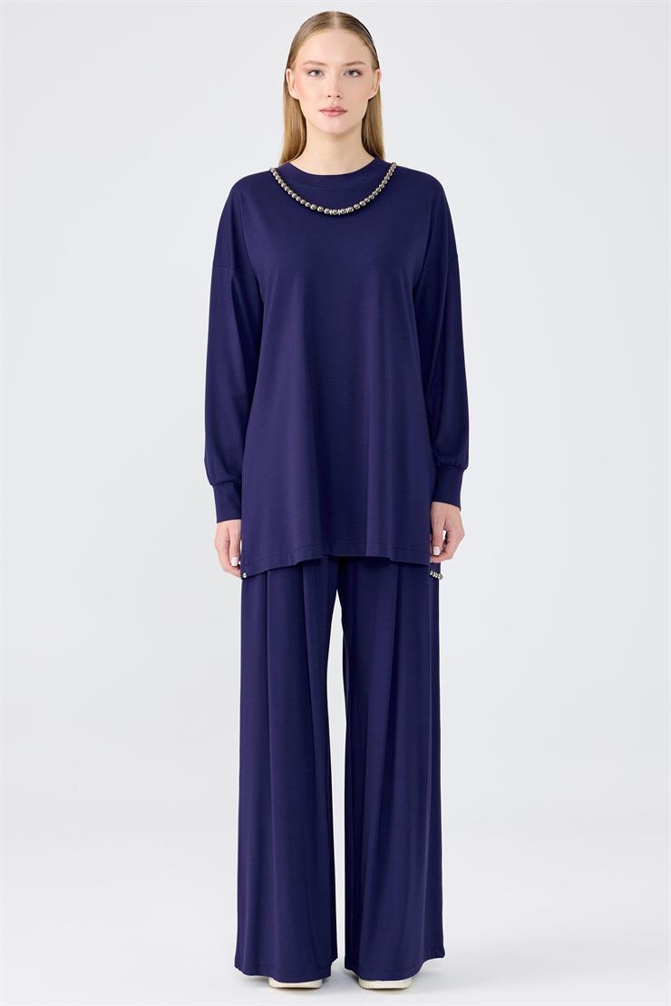 İnci Detaylı Tunik Pantolon Takım LACİVERT