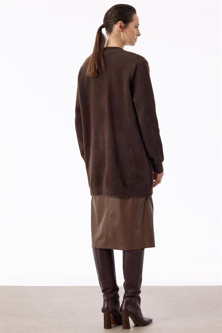 İnci Düğmeli Triko Hırka ACI KAHVE