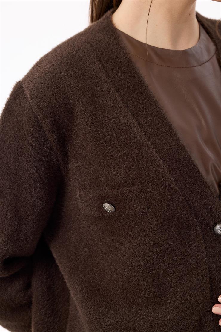 İnci Düğmeli Triko Hırka ACI KAHVE