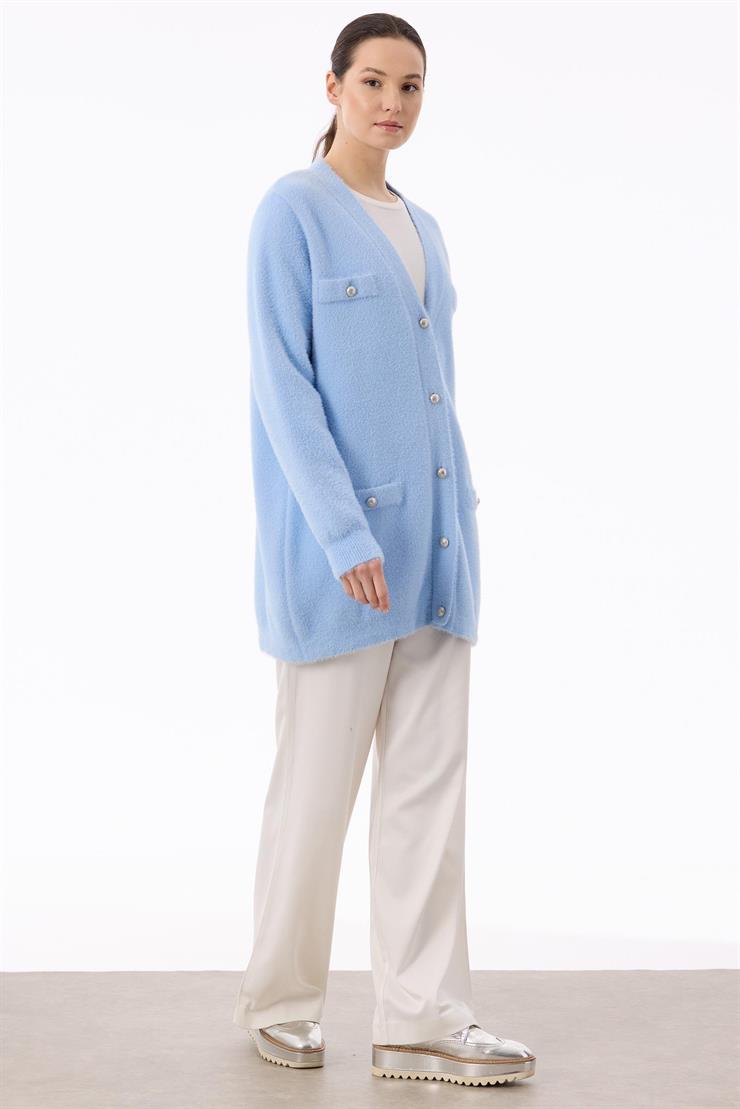 İnci Düğmeli Triko Hırka BEBE MAVİ