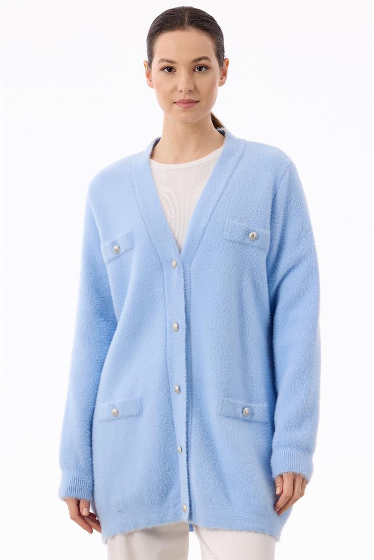 İnci Düğmeli Triko Hırka BEBE MAVİ