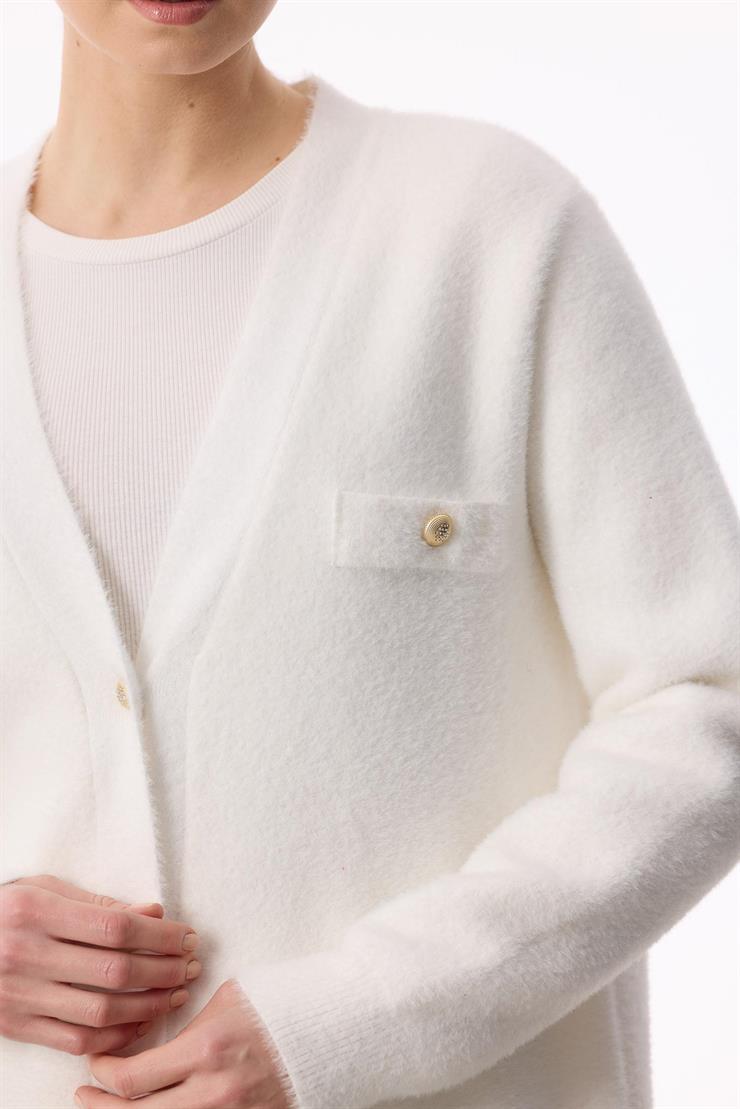 İnci Düğmeli Triko Hırka EKRU