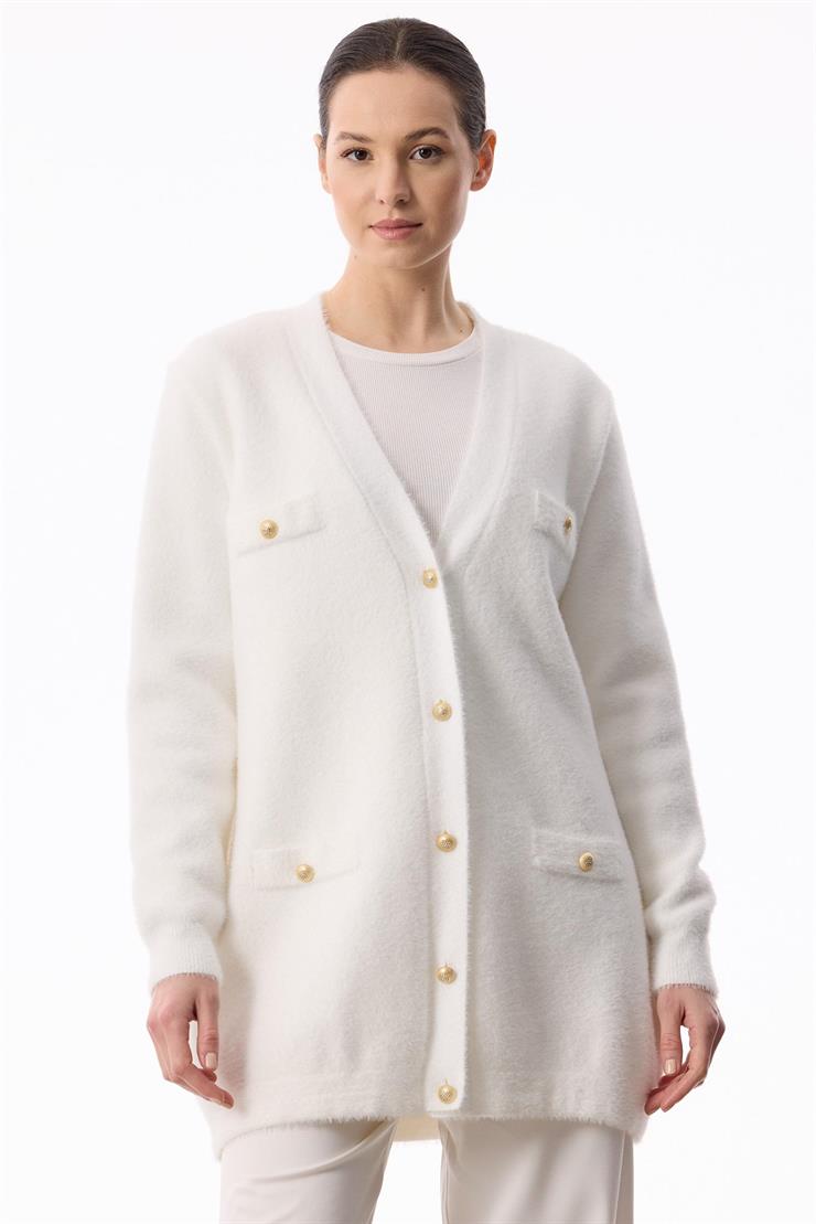 İnci Düğmeli Triko Hırka EKRU